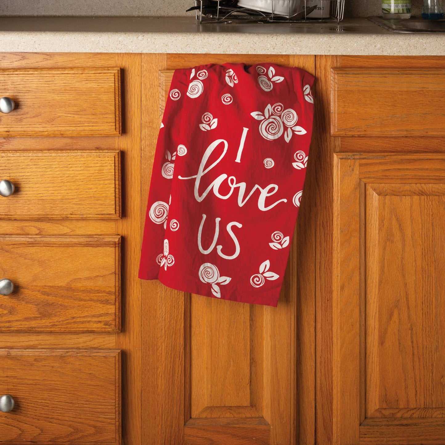 Floral I Love Us Kitchen Towel