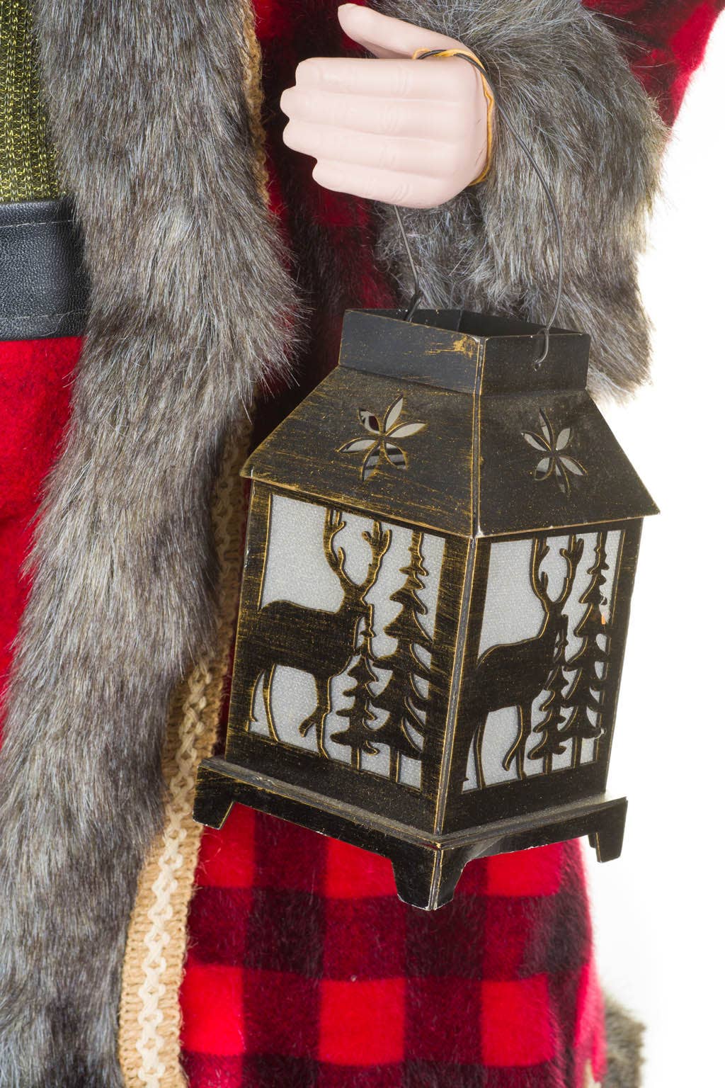 Santa Figure Holding Lantern/Red/Gray