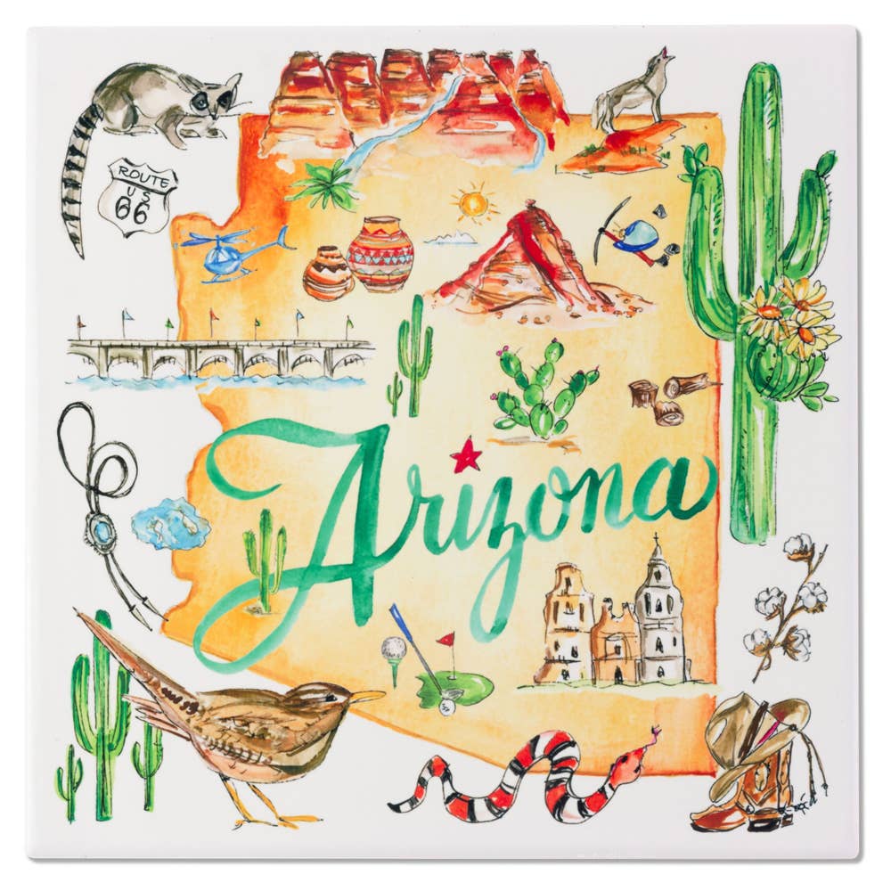 AZ State Collection 8" Ceramic Trivet Arizona Rosanne Beck