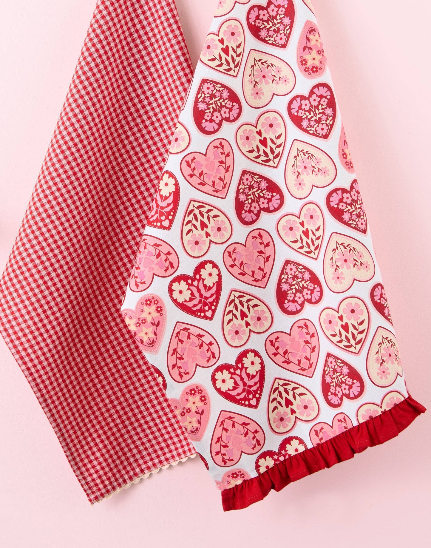 Valentine Gingham Embellished Dishtowel
