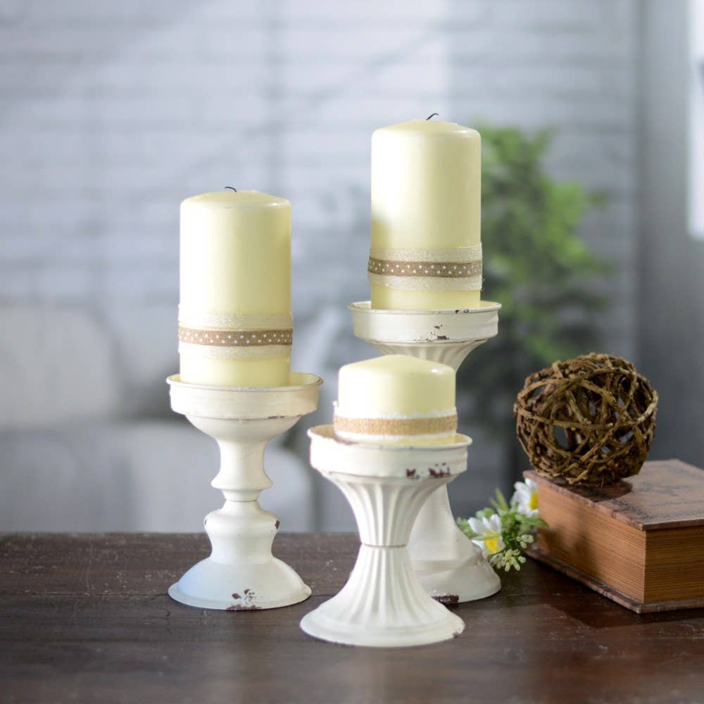 Metal 4.5 in. White Candle Holder-Small