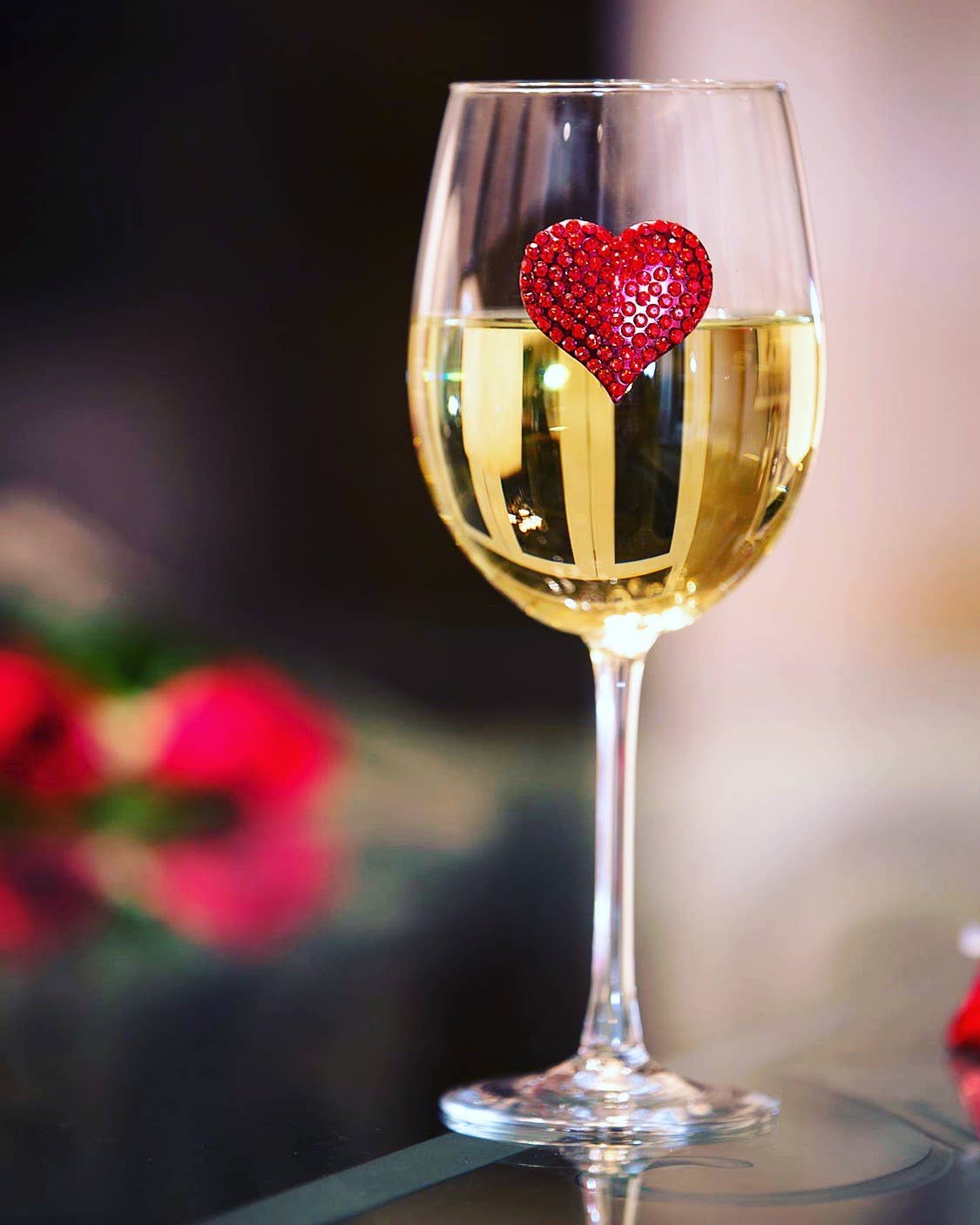 Red Heart Jeweled Stemmed Wine Glass