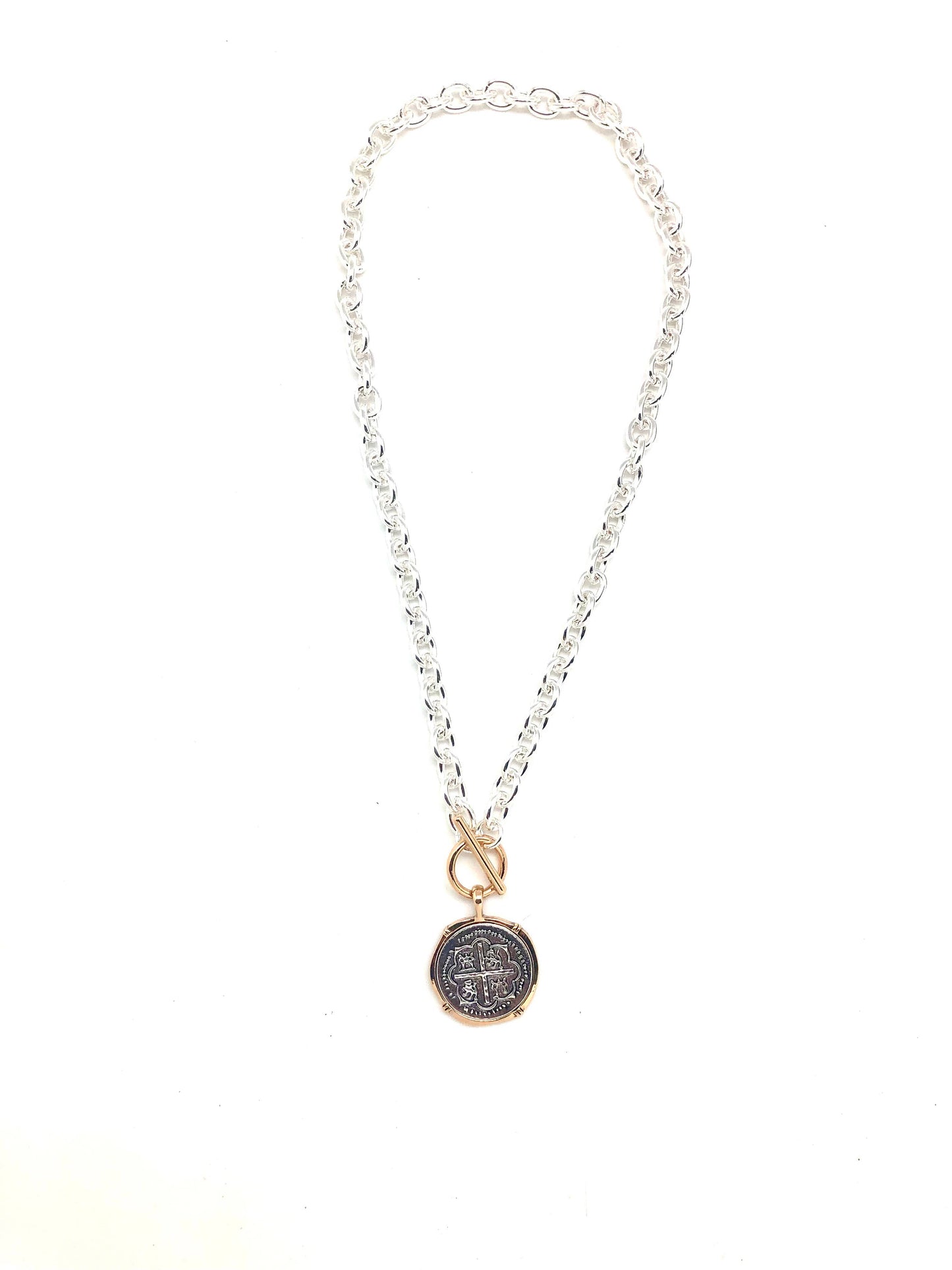 Necklace Alloy Plated Silver LInk Chain w/Cross Charm 18”
