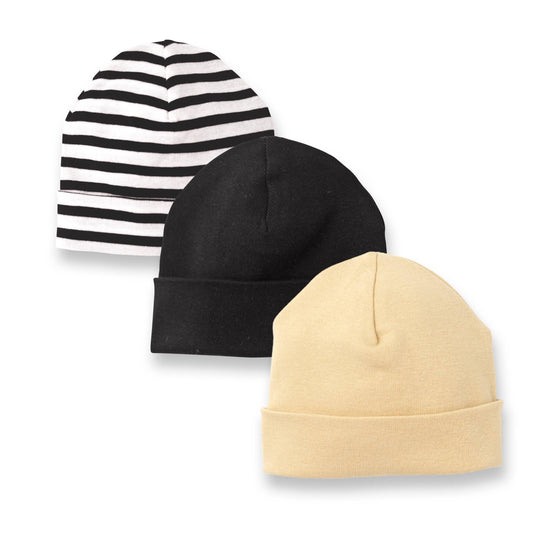 Baby's Black, Gold, Striped Cotton Hat: Black / NB-3M