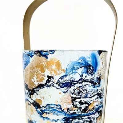 NAVY GOLD WATERCOLOR GLASS CANDLE HOLDER 18" H X 6" DIA