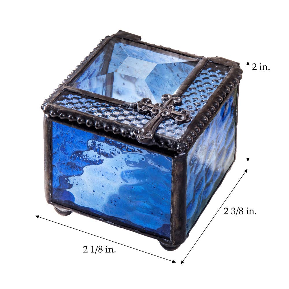 Blue Stained Glass Rosary Box With Cross