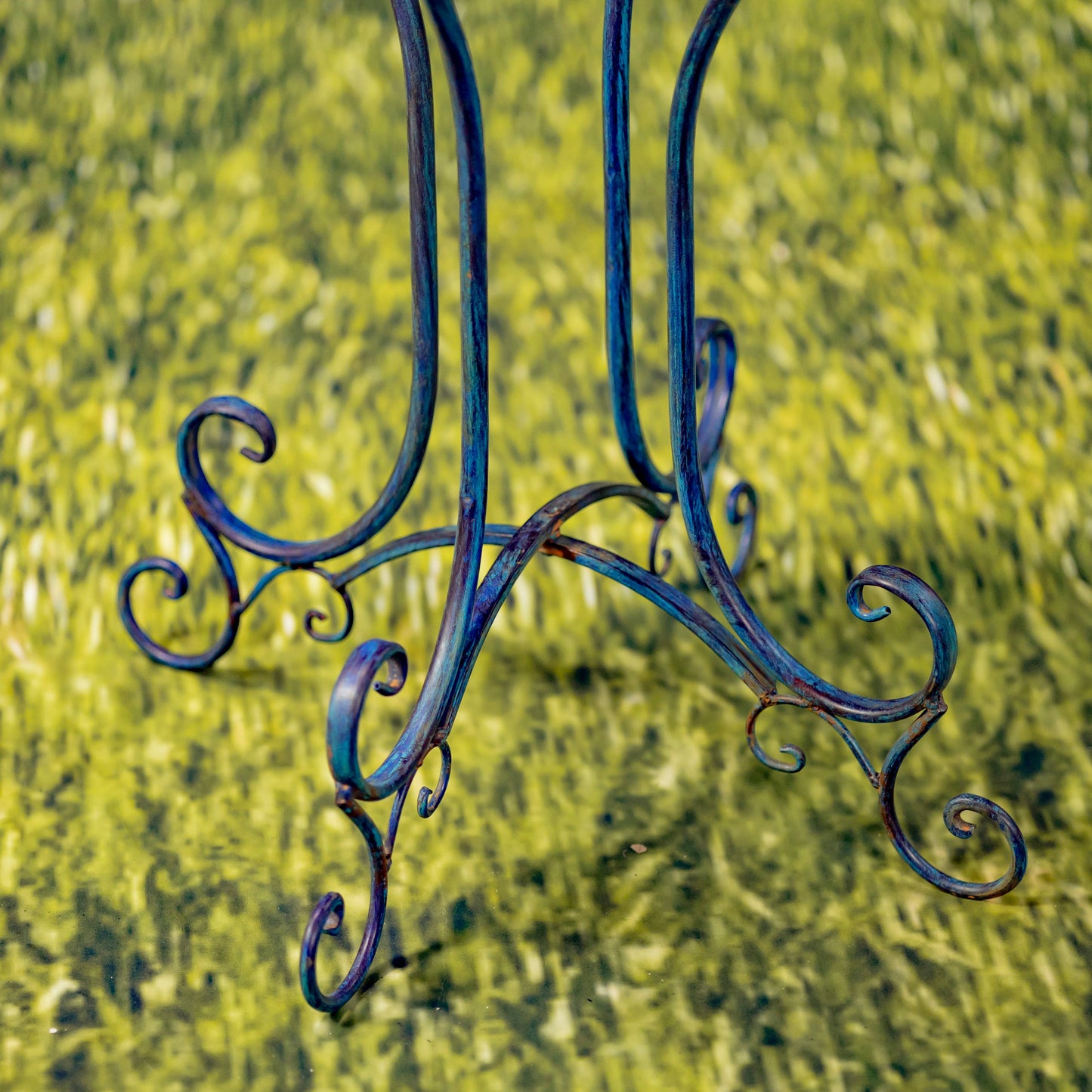 30.7" Tall Round Iron Birdbath with Rose & Bird Accents