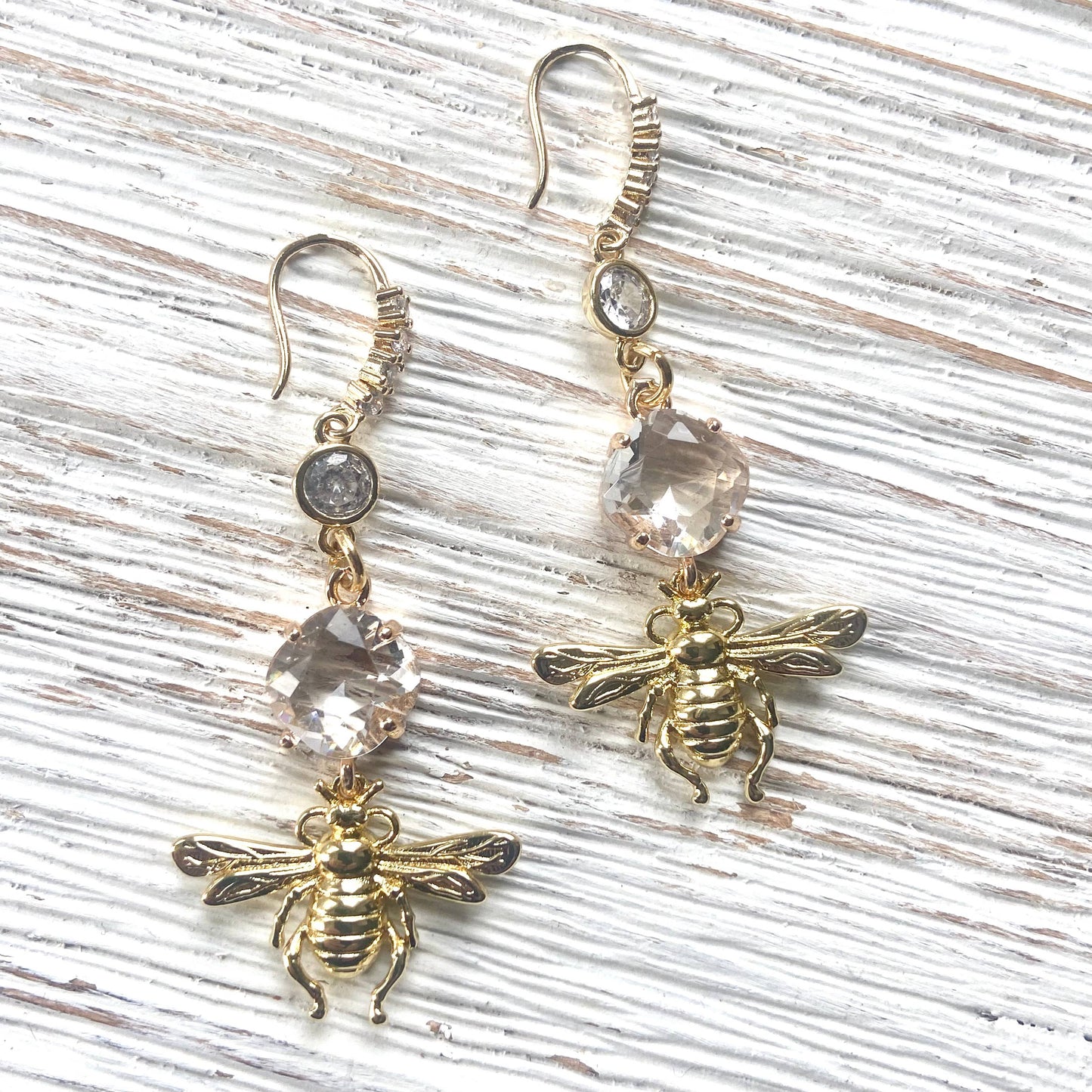 French gold bee earrings crystal jewelry