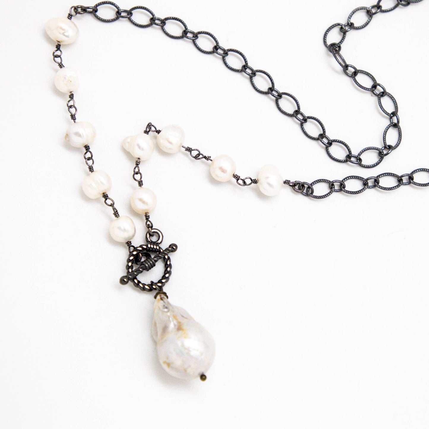 Necklace Baroque Pearl,Freshwater Pearl PaperClipGunMetal18”