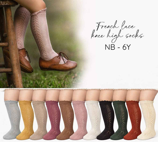 French Lace Knee High Baby Socks