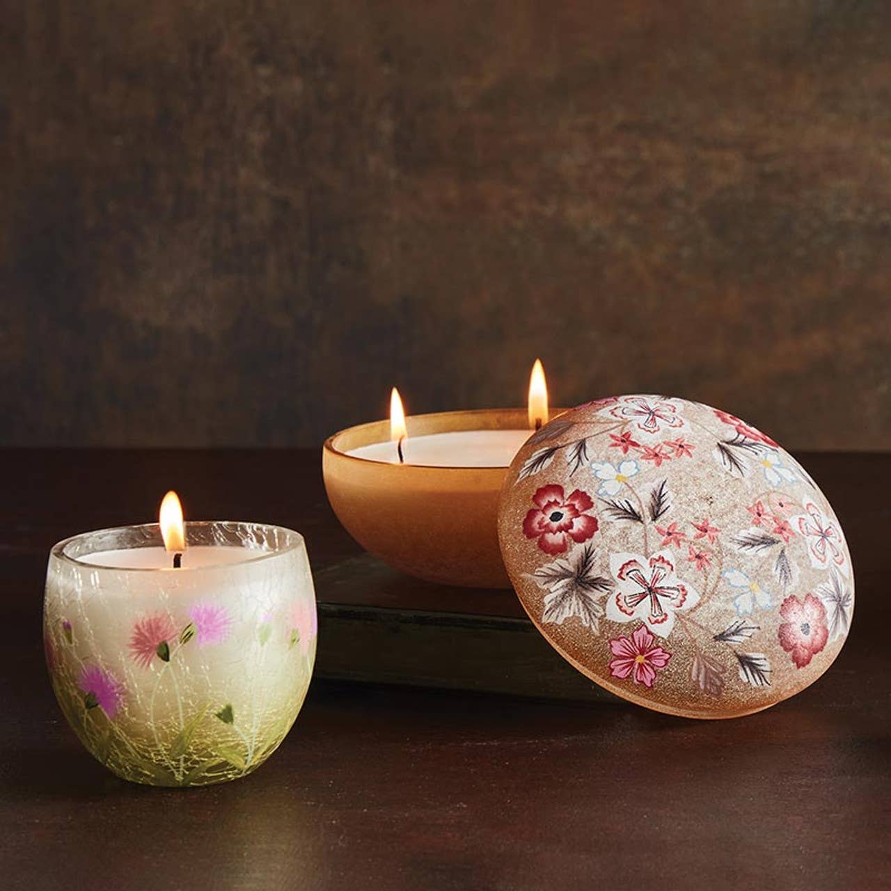 Hand Painted Floral Candle