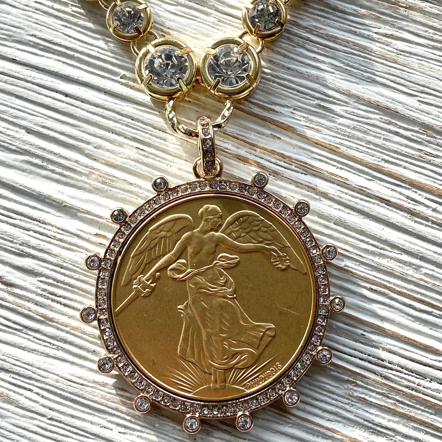 V Gold French peace coin necklace