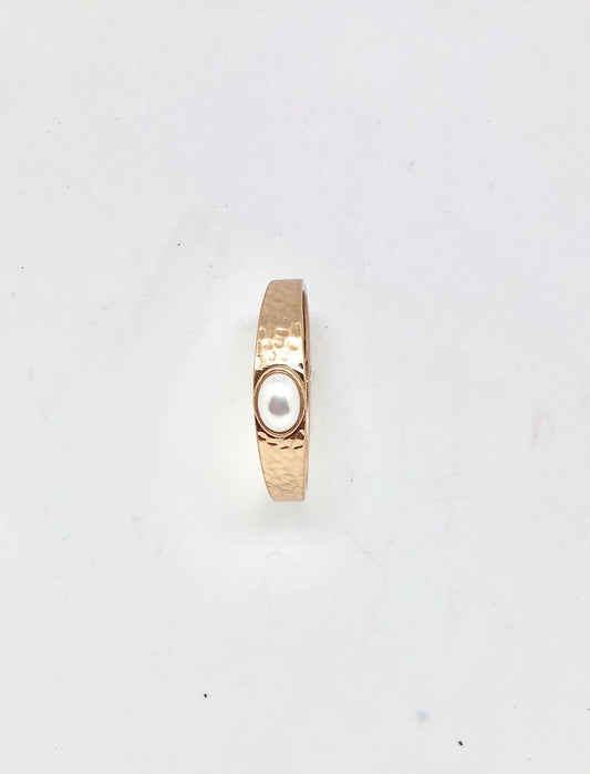 Bracelet Cuff Thick Oval Glass Pearl Matte Gold Hinge