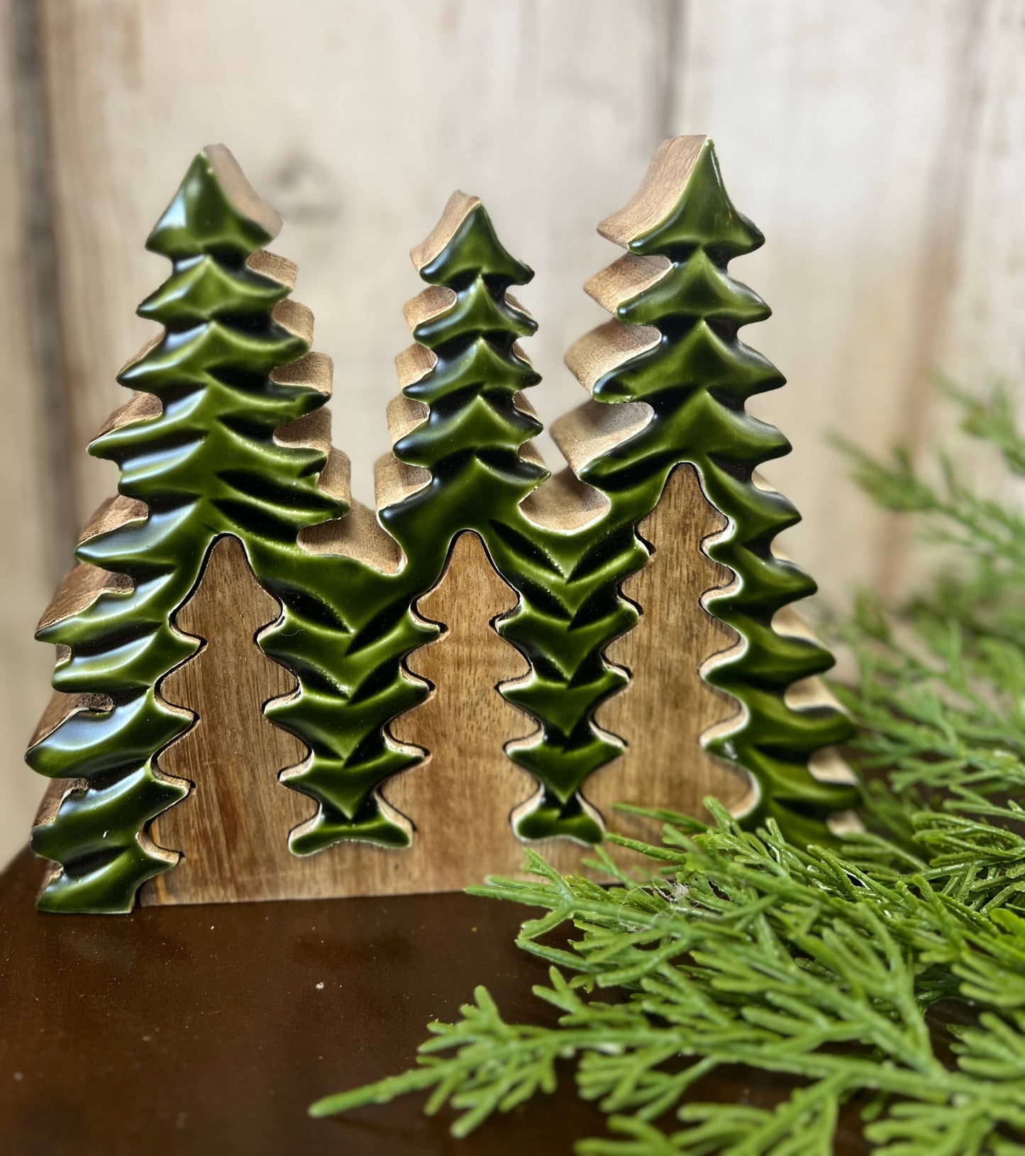 Wooden Green Enamel Tree 6x7in