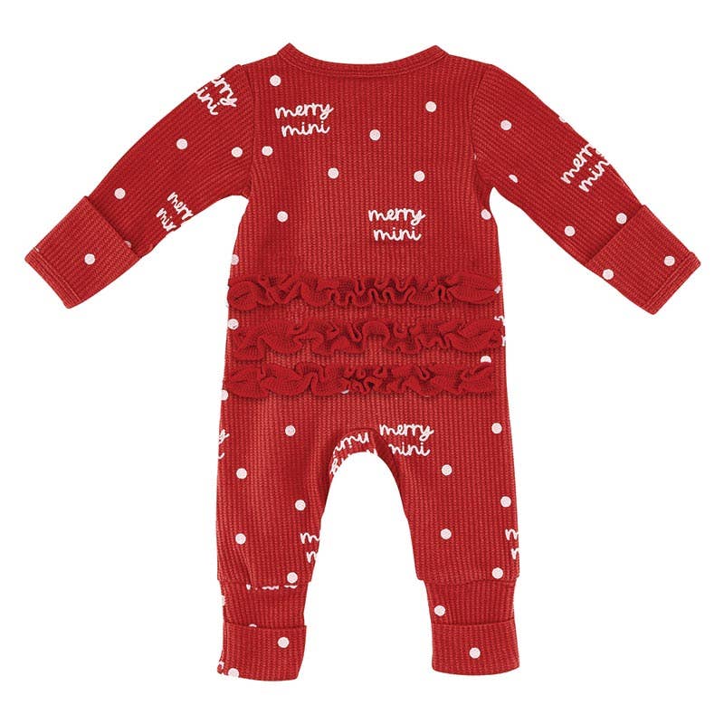 Waffle Knit Cozy Romper with Ruffles - Merry Mini 6-12 Mo