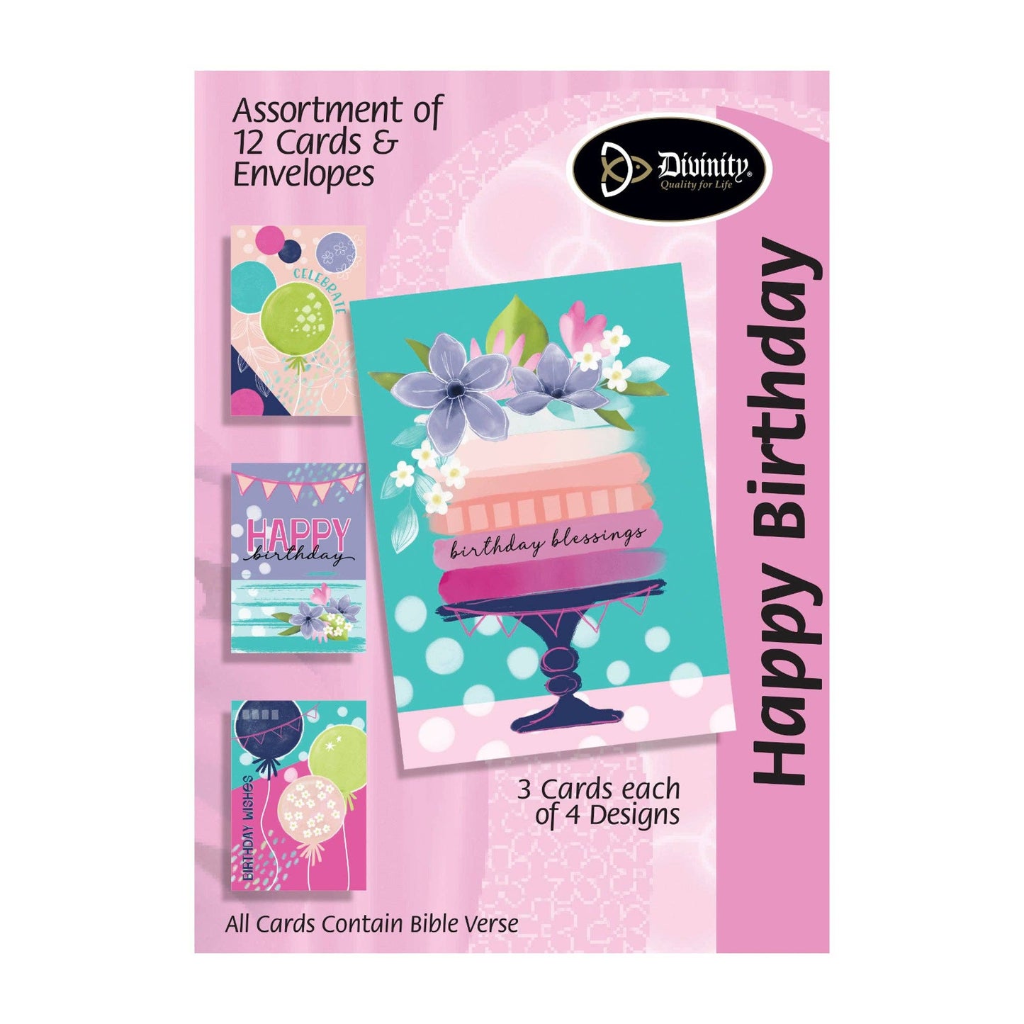 Divinity Boutique - Boxed Greeting Cards: 12CT Birthday Floral Balloons & Cakes