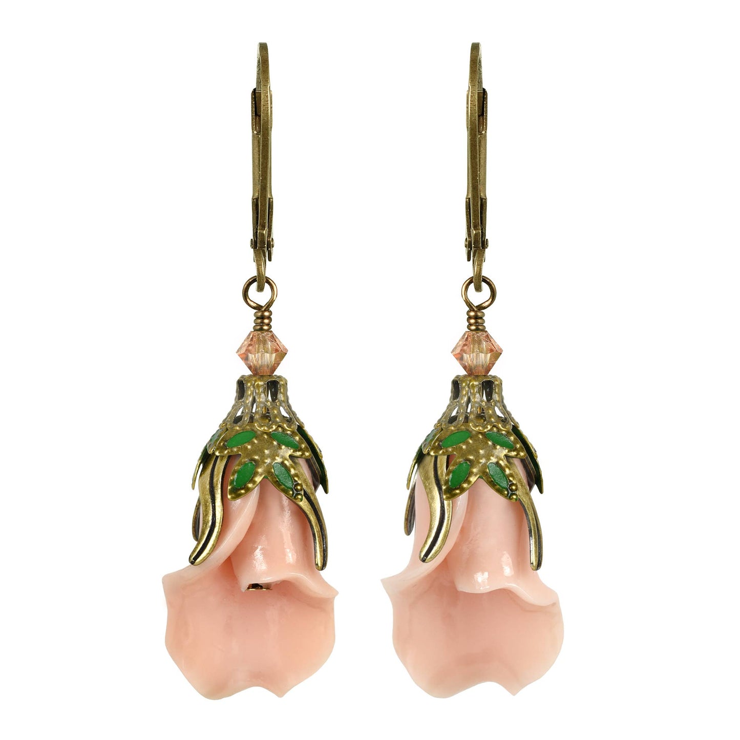 Peaceful Floral Earrings with Hand-Painted Leaves