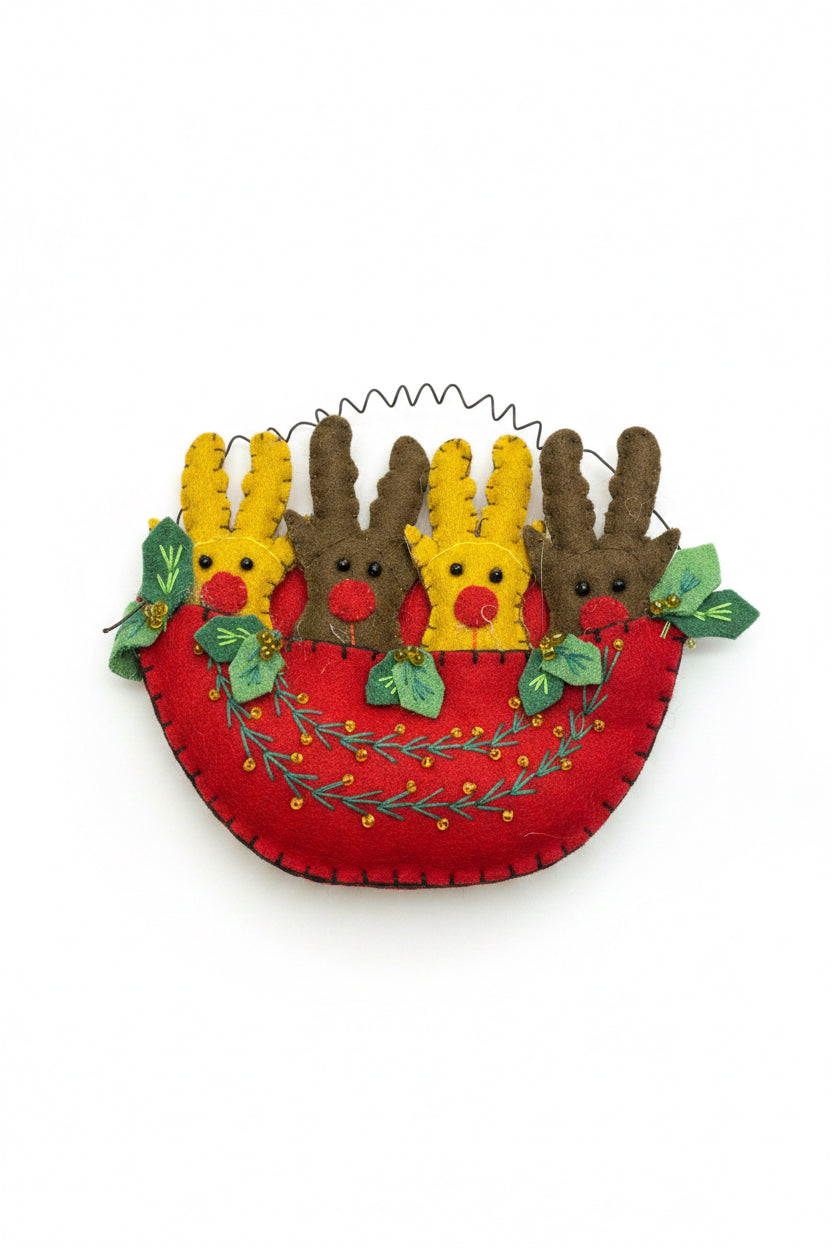 Reindeer Head Basket Ornament