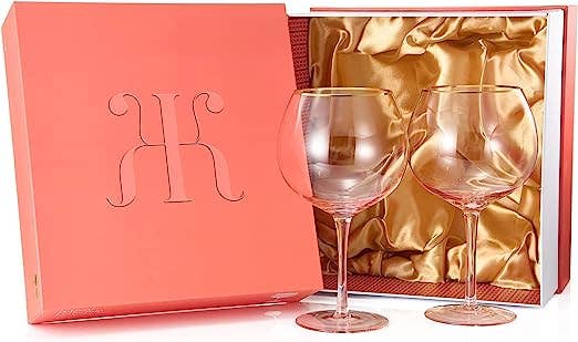Pink & Gilded Rim Wine Glassware, Set of 2