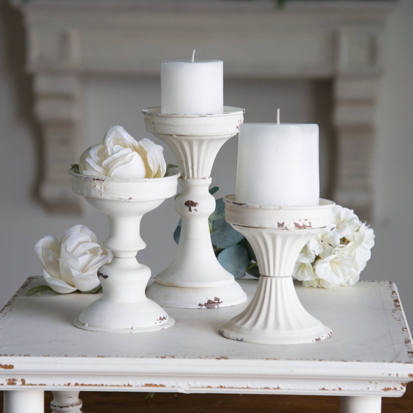 Metal 4.5 in. White Candle Holder-Small