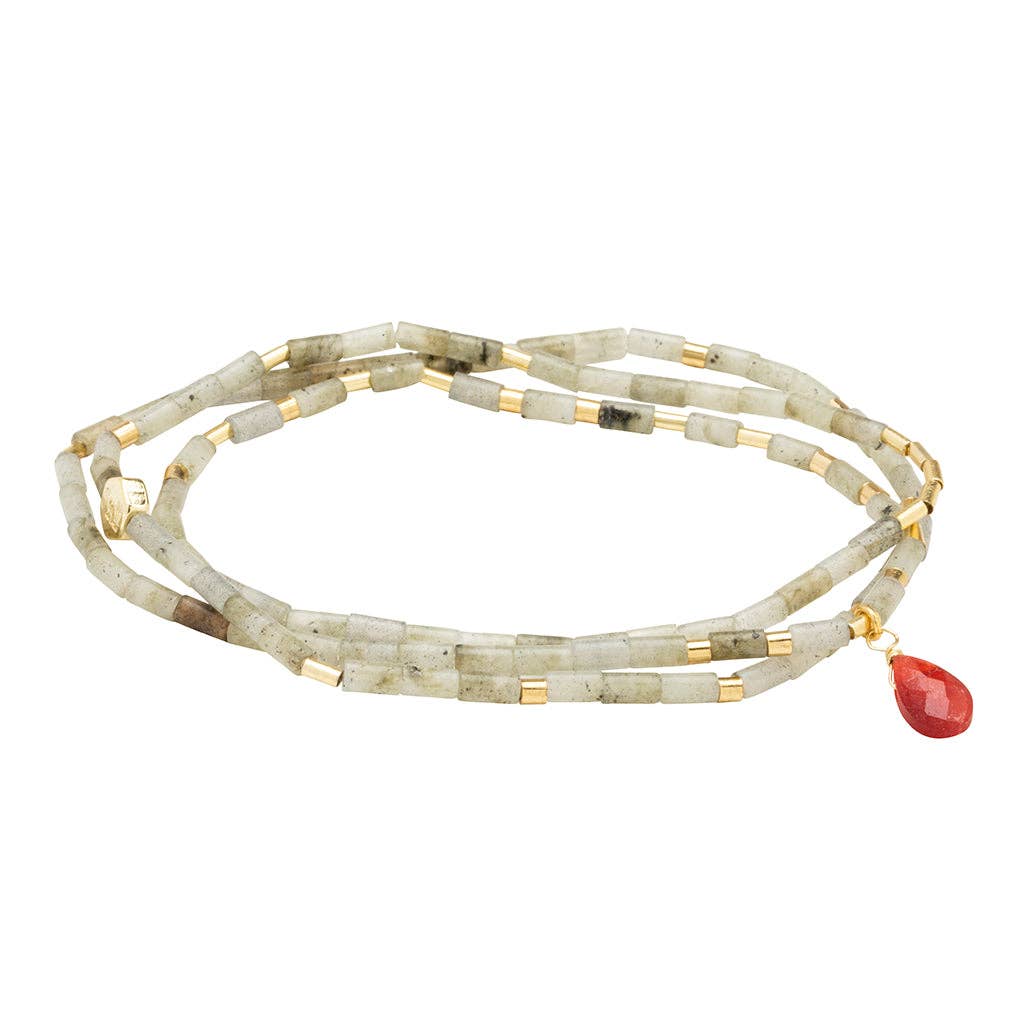 Teardrop Stone Wrap Labradorite/Fuchsia/Gold - Magic