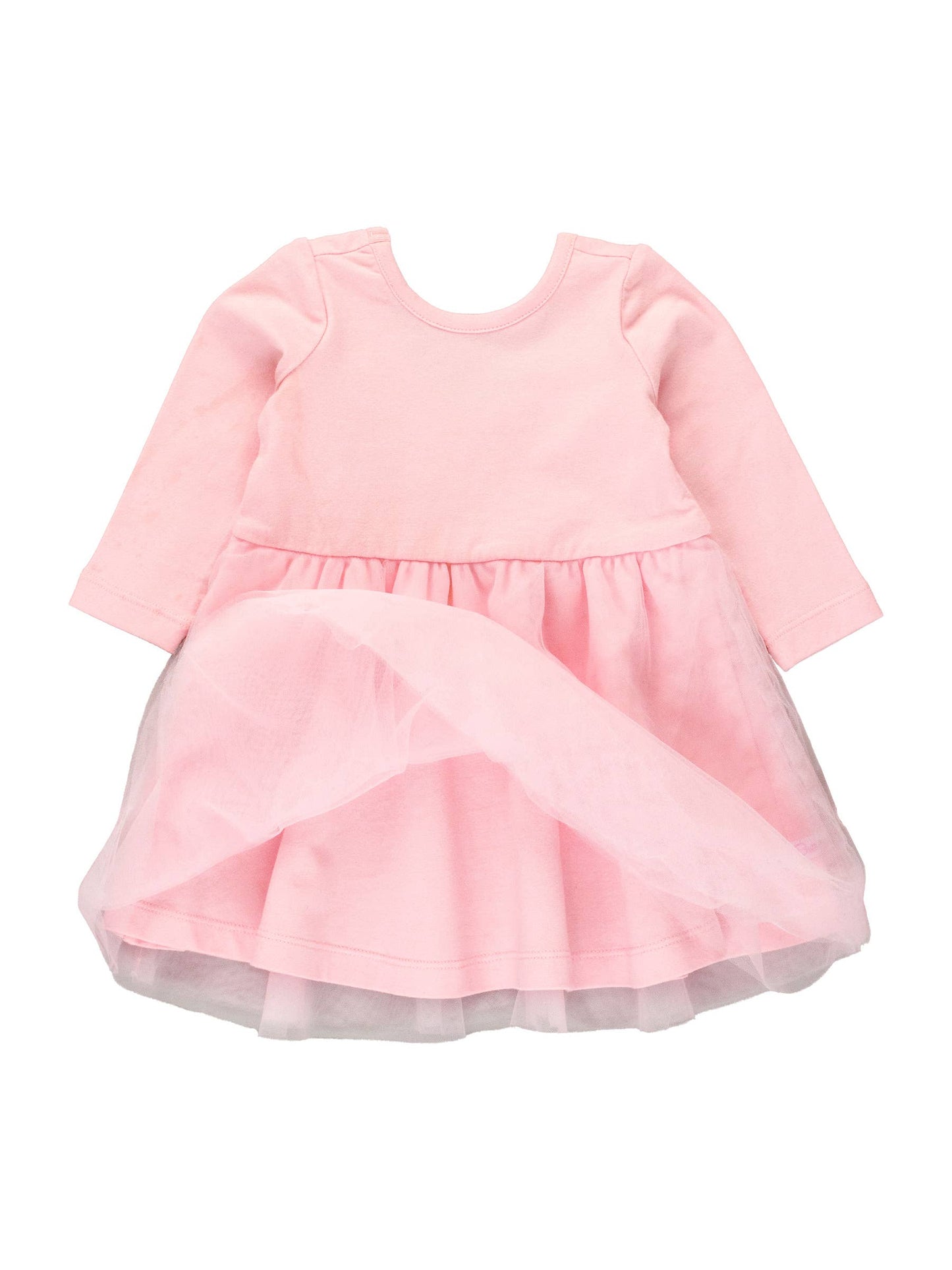 RuffleButts + RuggedButts - Girls Pink Long Sleeve Tulle Twirl Dress