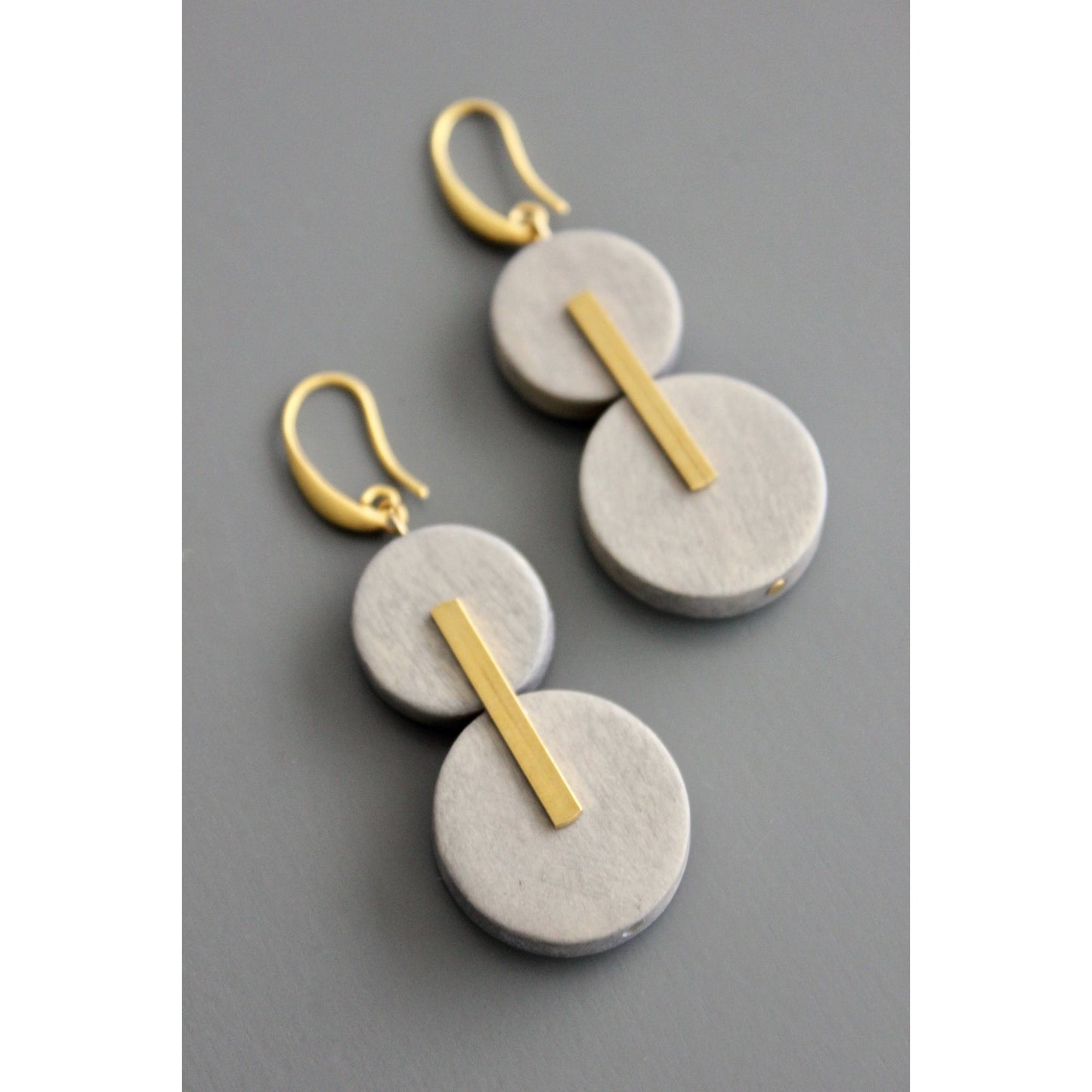 Gray wood and brass earrings
