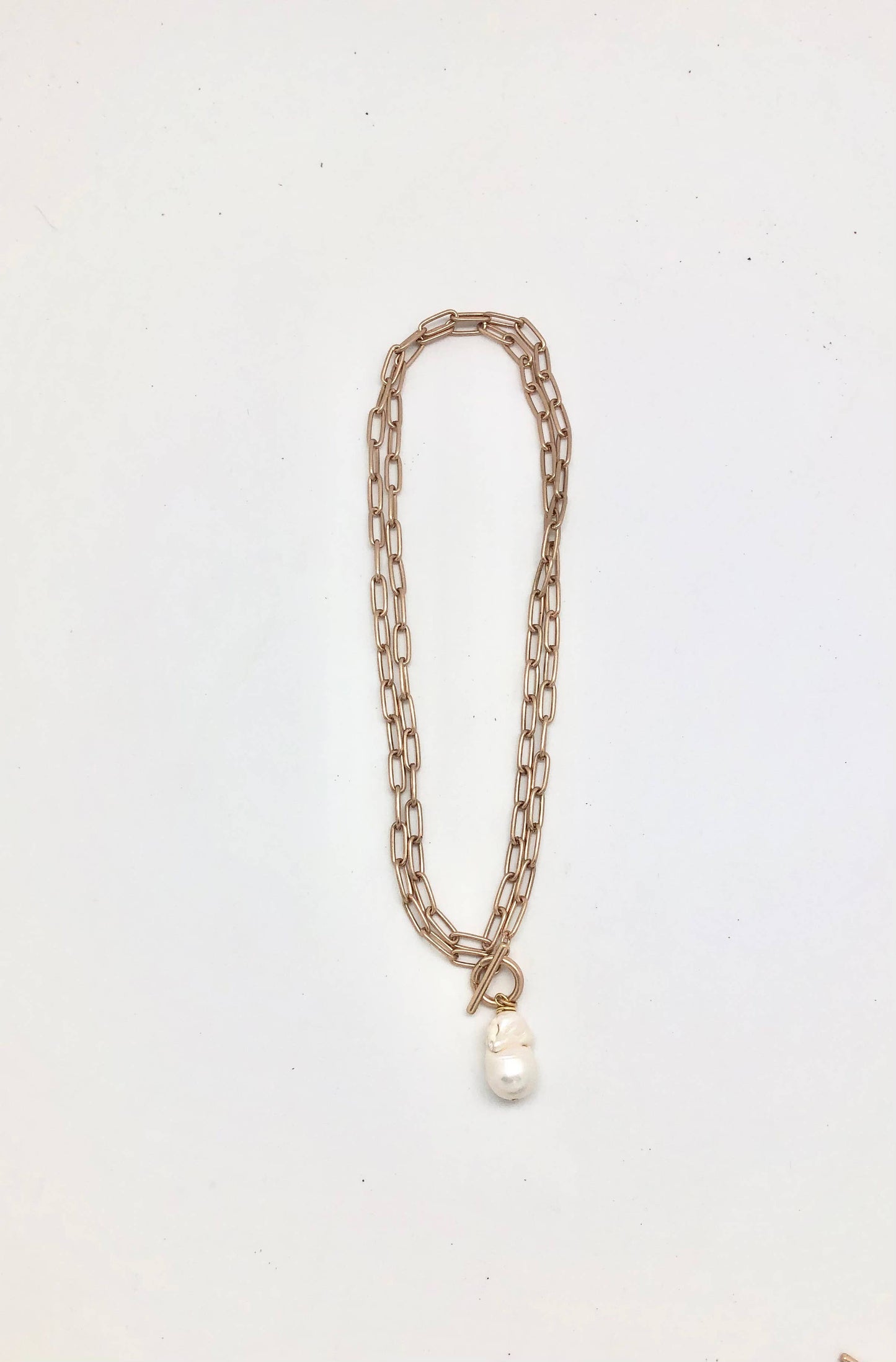 Necklace Matte Gold Alloy Plated Paper Clip w/Baroque Pearl