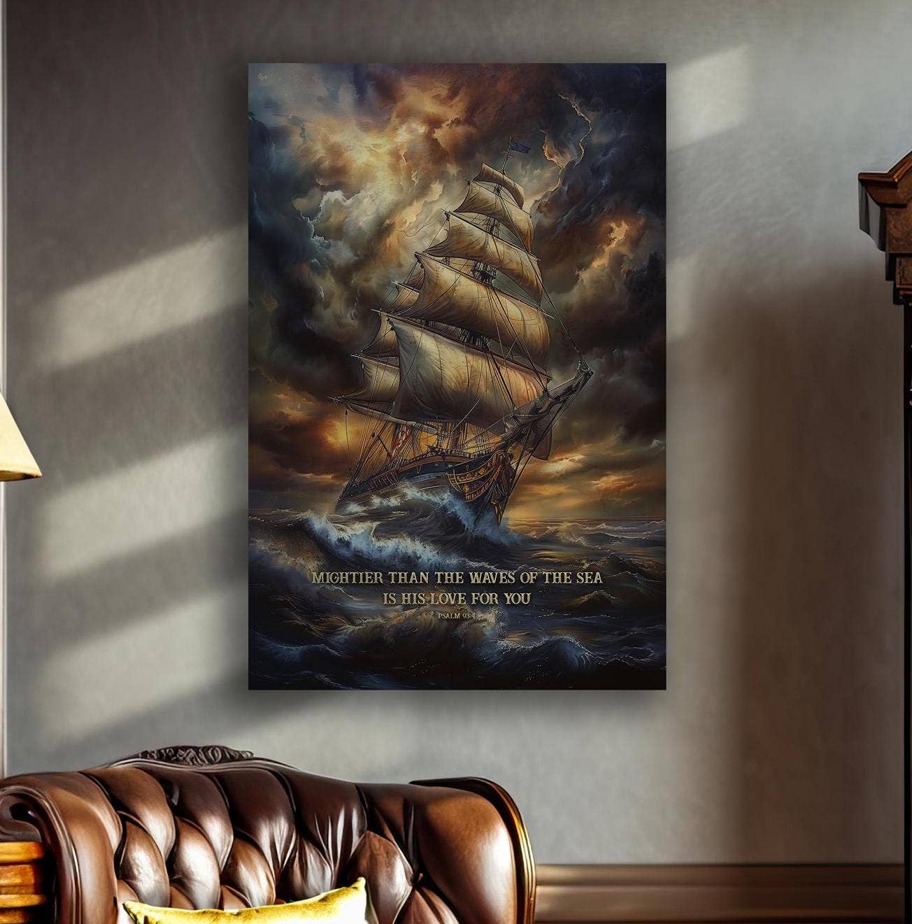 Christian Men's Canvas Sign - Psalm 93, Ship at Sea