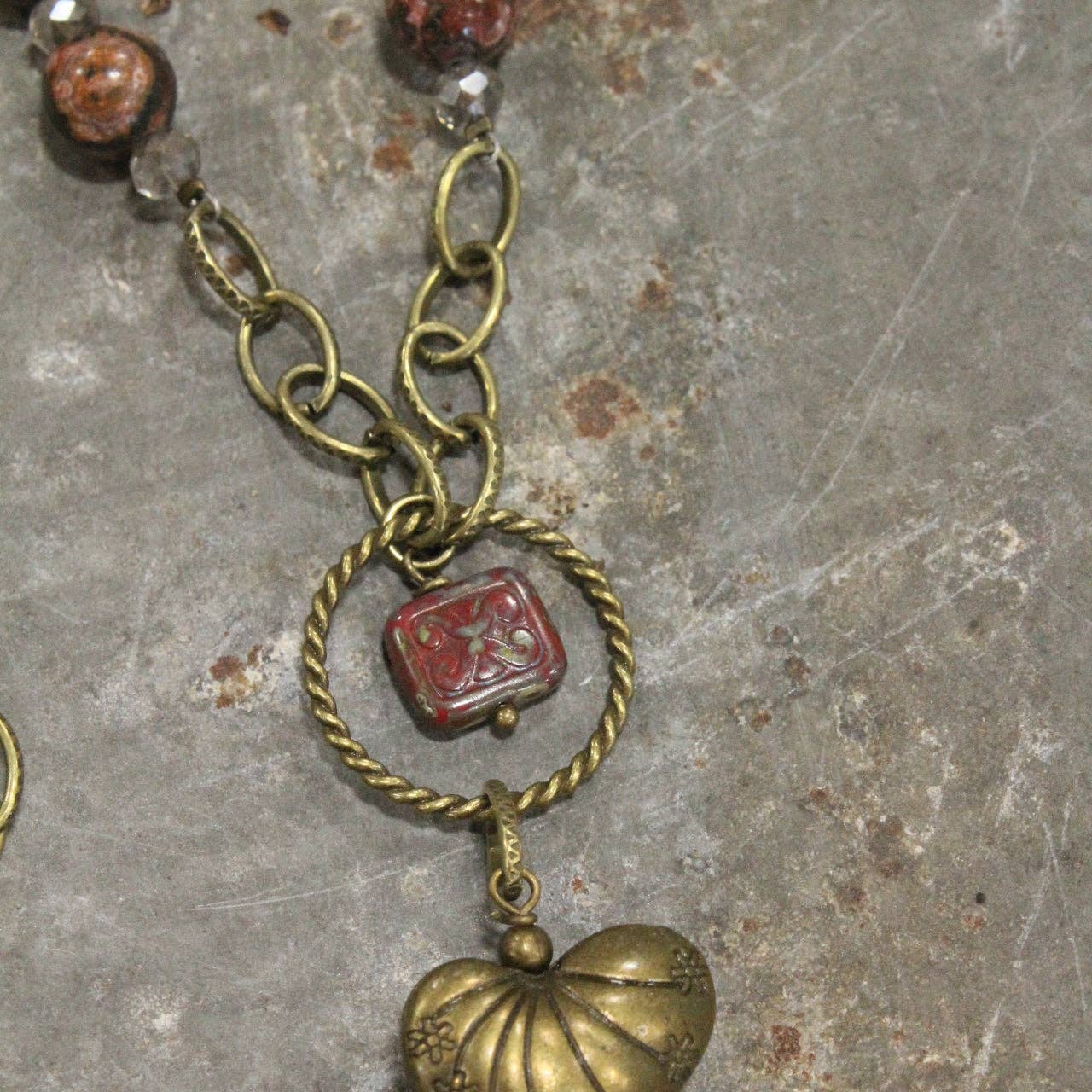 Ethnic Styled Heart & Stone Drop Double Layer Necklace