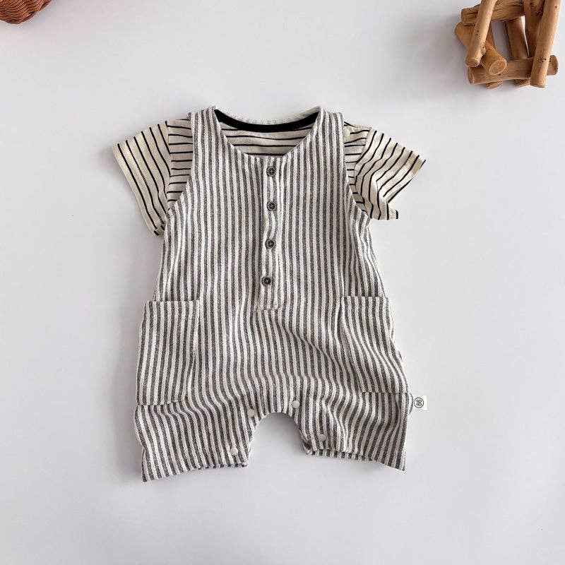 Baby Newborn Striped Sleeveless Romper: Blue / 3-6M