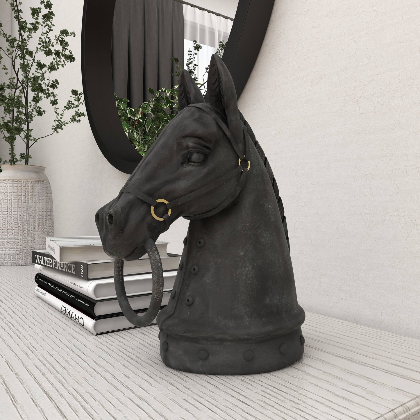 Traditional Black Polystone Sculpture