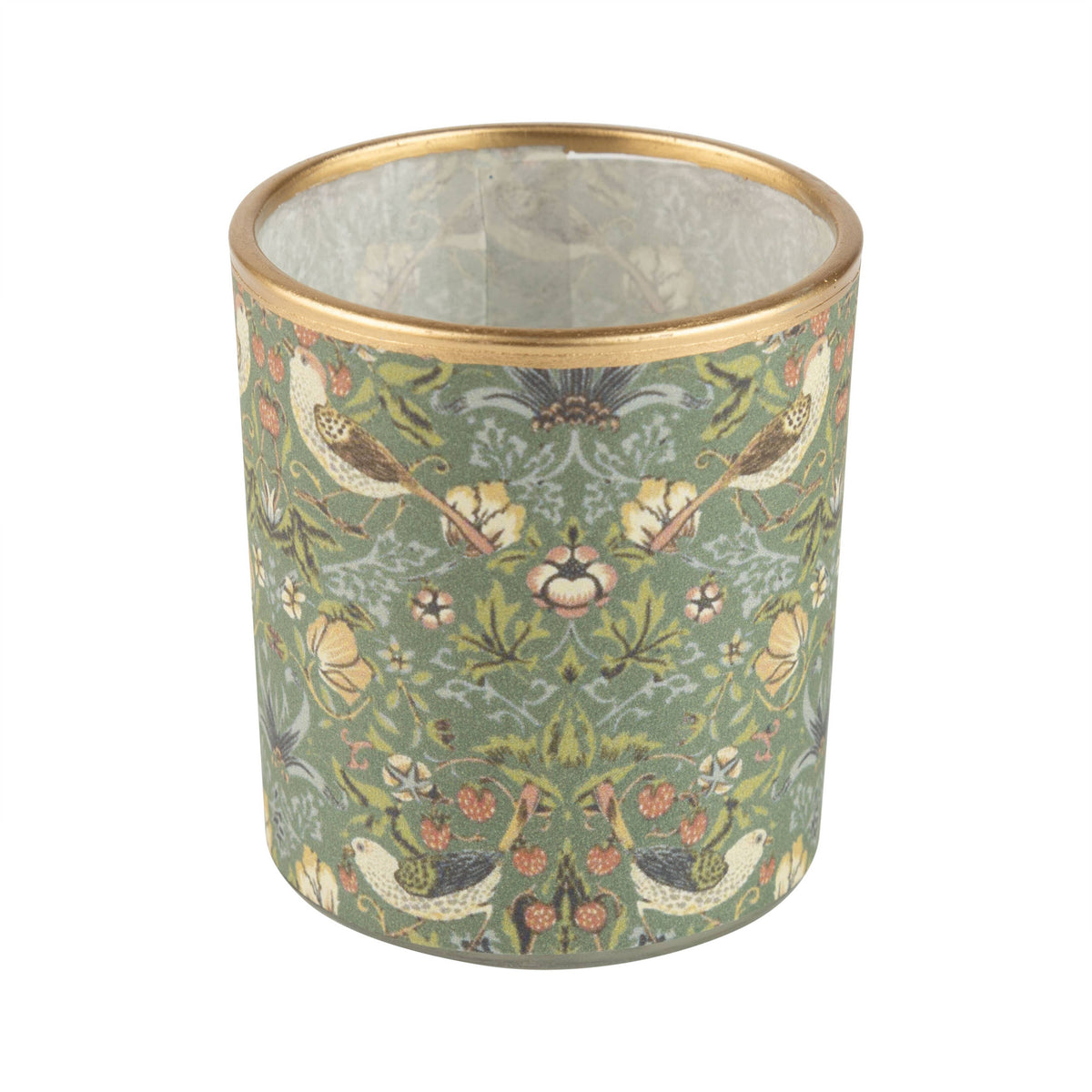 A23801:Morris print glass holder TP, green, 3 in
