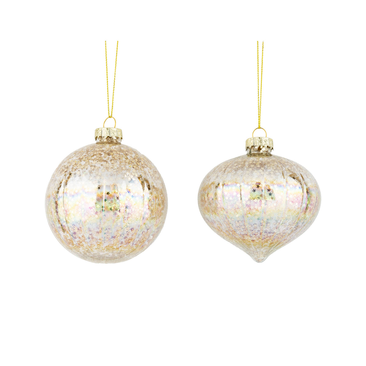 Assorted glass ball ornament, clear w/ interior gold