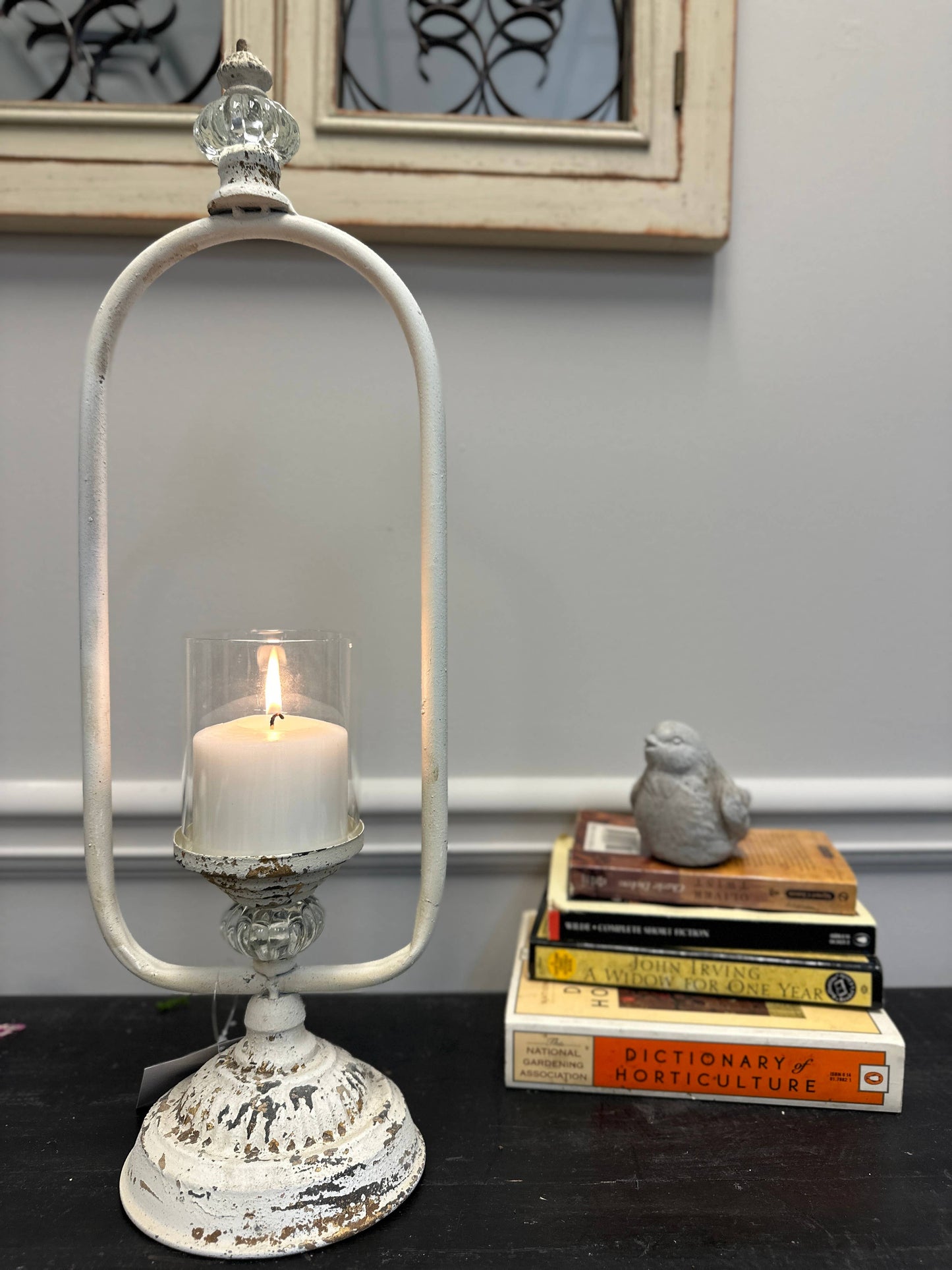 Vintage White Distressed Metal Candle Holder
