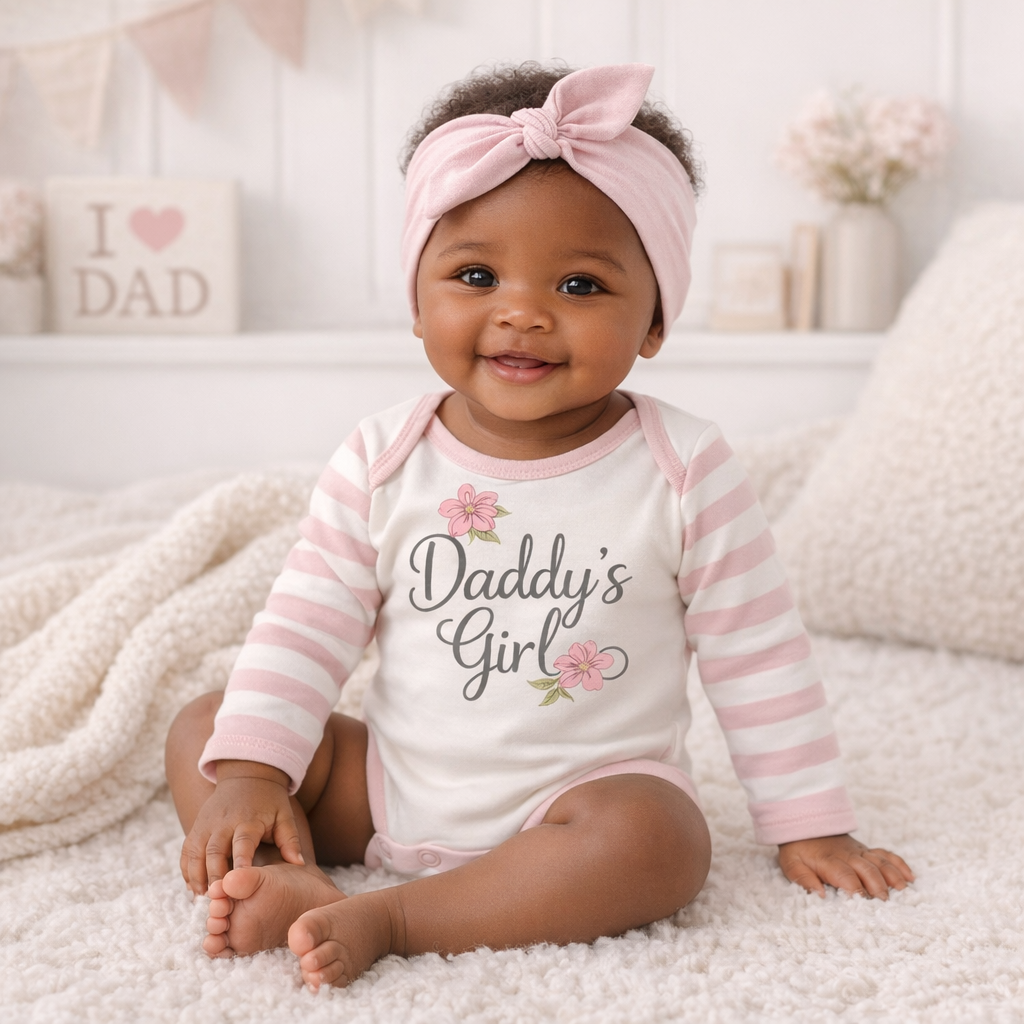 Daddy's Girl Cotton Pink Stripe Baby Girl Bodysuit: 3-6M