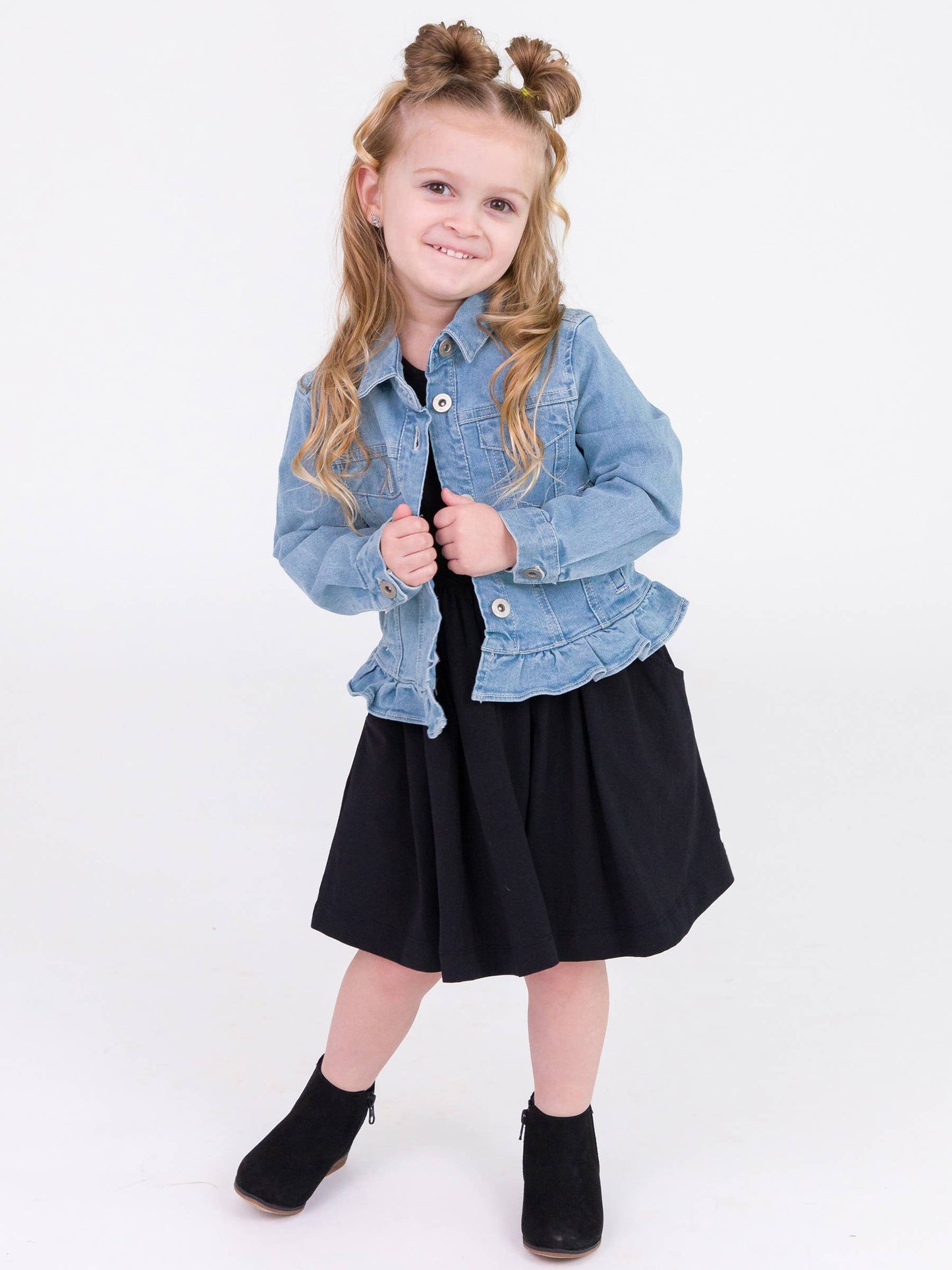 Girls Light Wash Ruffle Denim Jacket