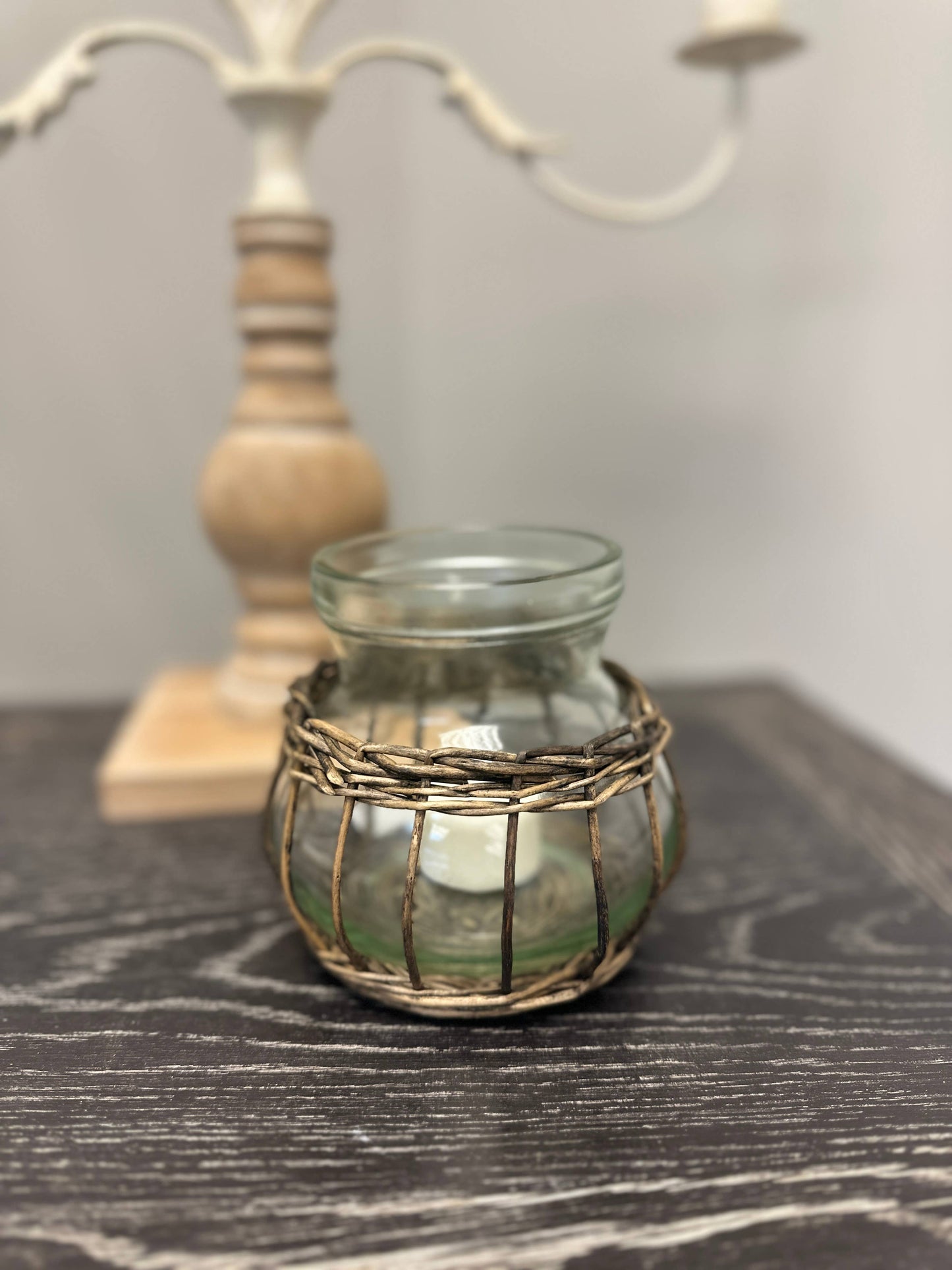 Glass Vase with Wicker Holder