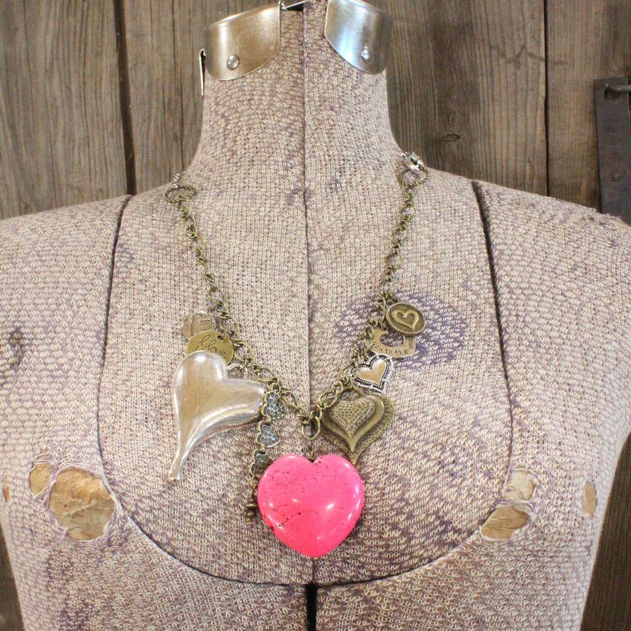 Pink Passion Stone Heart Charmed Necklace