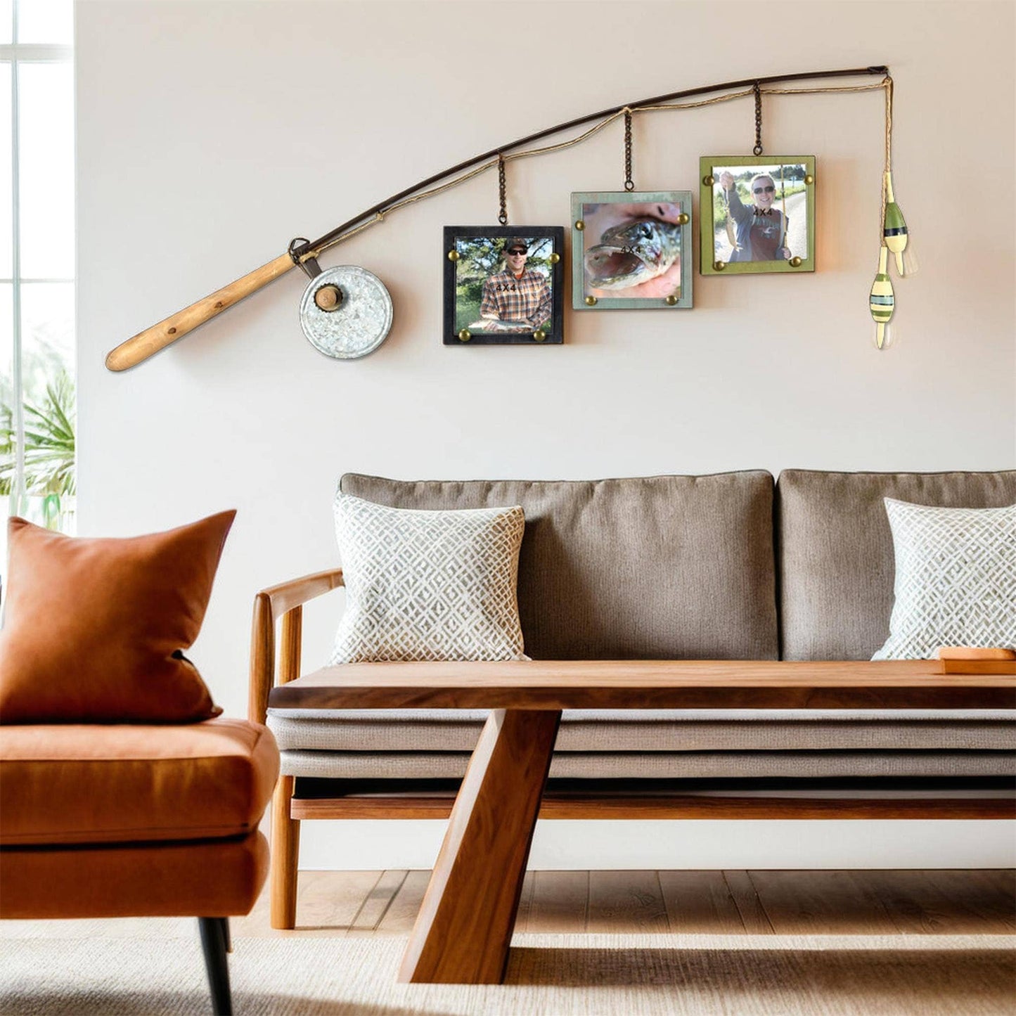 Wood Fish Pole 4X4Triple Picture Frame