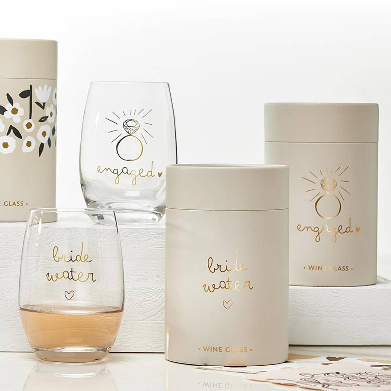 Gold Foil Stemless Wine Glass - Engaged
