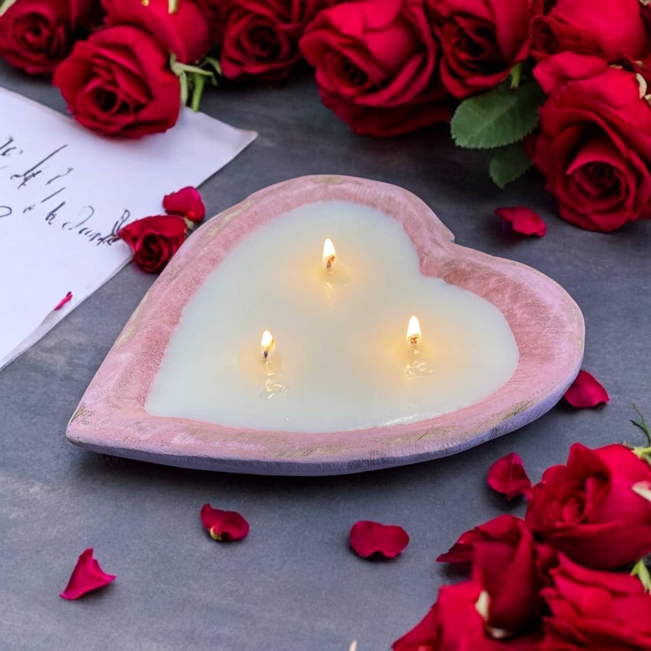 Pink Sweetheart Dough Bowl Candle Heart Valentine’s Day