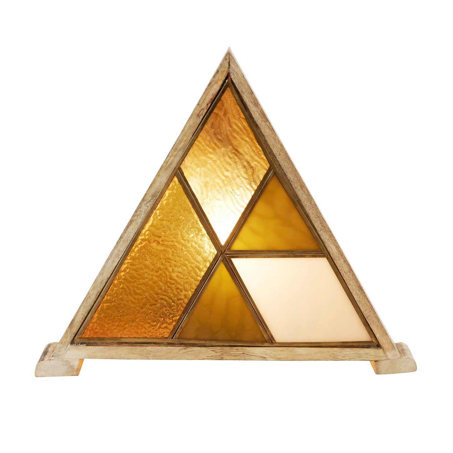 11"H Stained Glass Triangle Shade Wood Base Accent Lamp