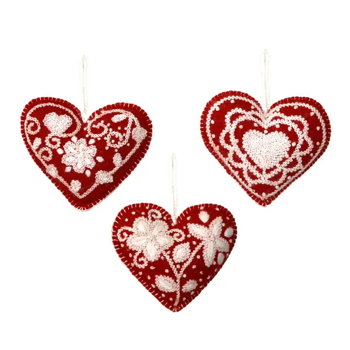 Embroidered Heart Ornament - sold separately