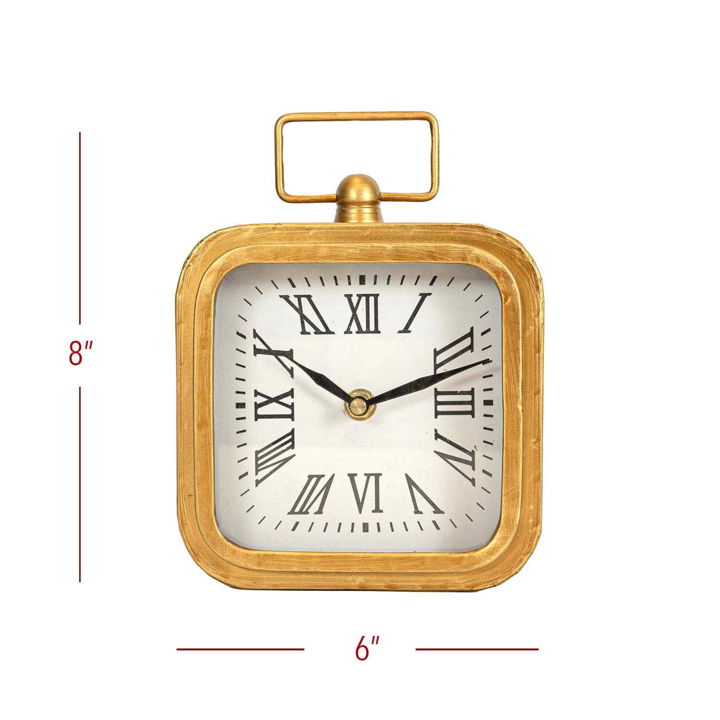 Rounded Brass Tabletop Clock With Handle And Glass