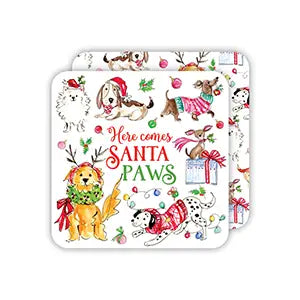 Here Comes Santa Paws Christmas Canines Square Coaster