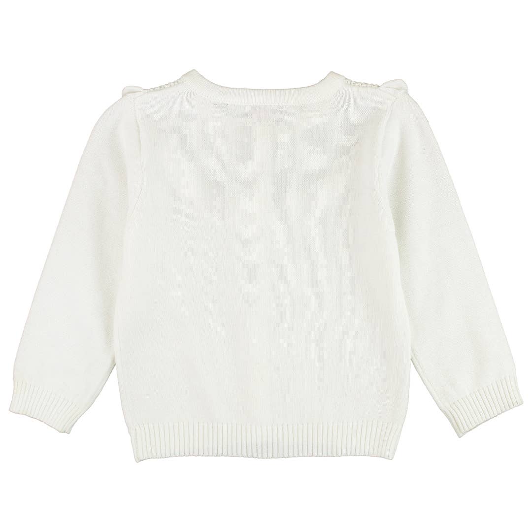 Girls Off-White Sweater Knit Ruffle Trim Cardigan