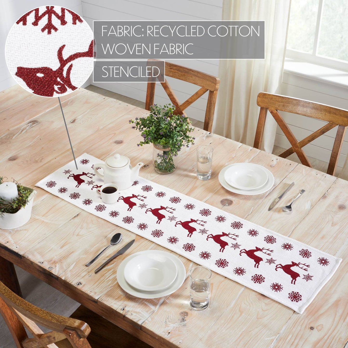 Alfombra Scandia Snowflake roja y blanca de 12 x 48 pulgadas
