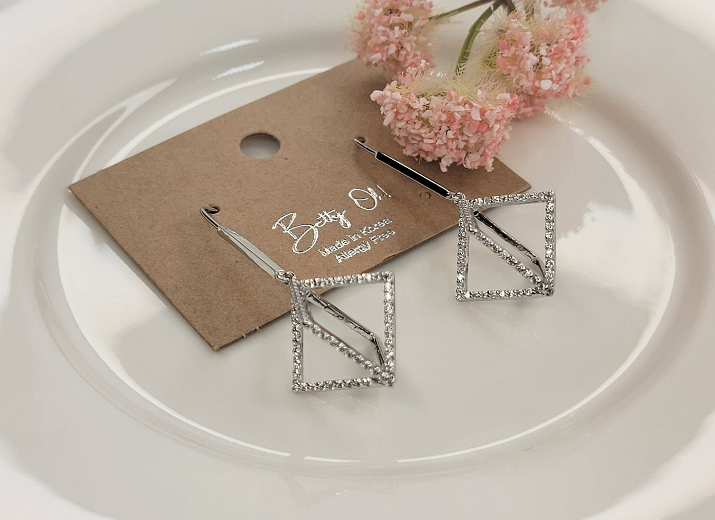 Cube Shaped Brass w/ CZ Drop Earring