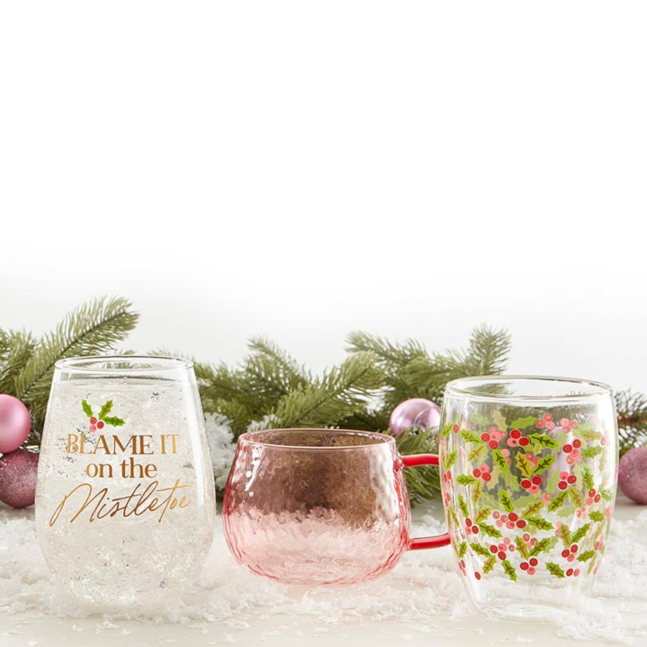 Stemless Wine Glass - Blame it on the Mistletoe